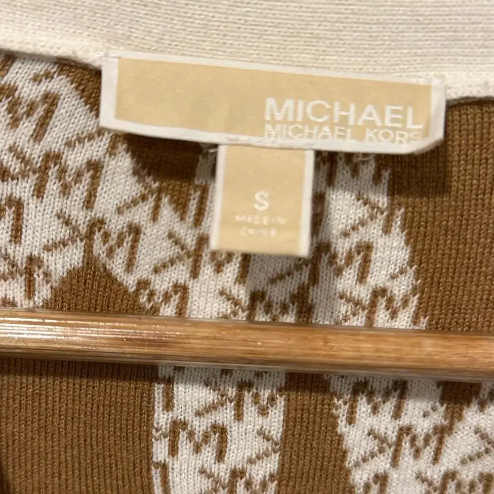 Michael Kors Knit Logo MK  Tan/Creme sweater - Picture 2 of 8